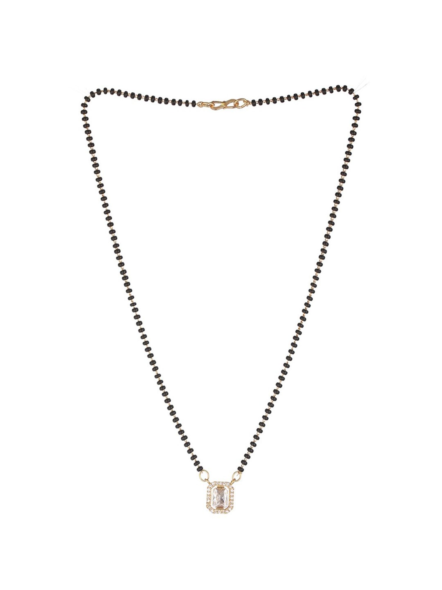 Priyaasi Studded Block AD Black Beads Gold-Plated Mangalsutra