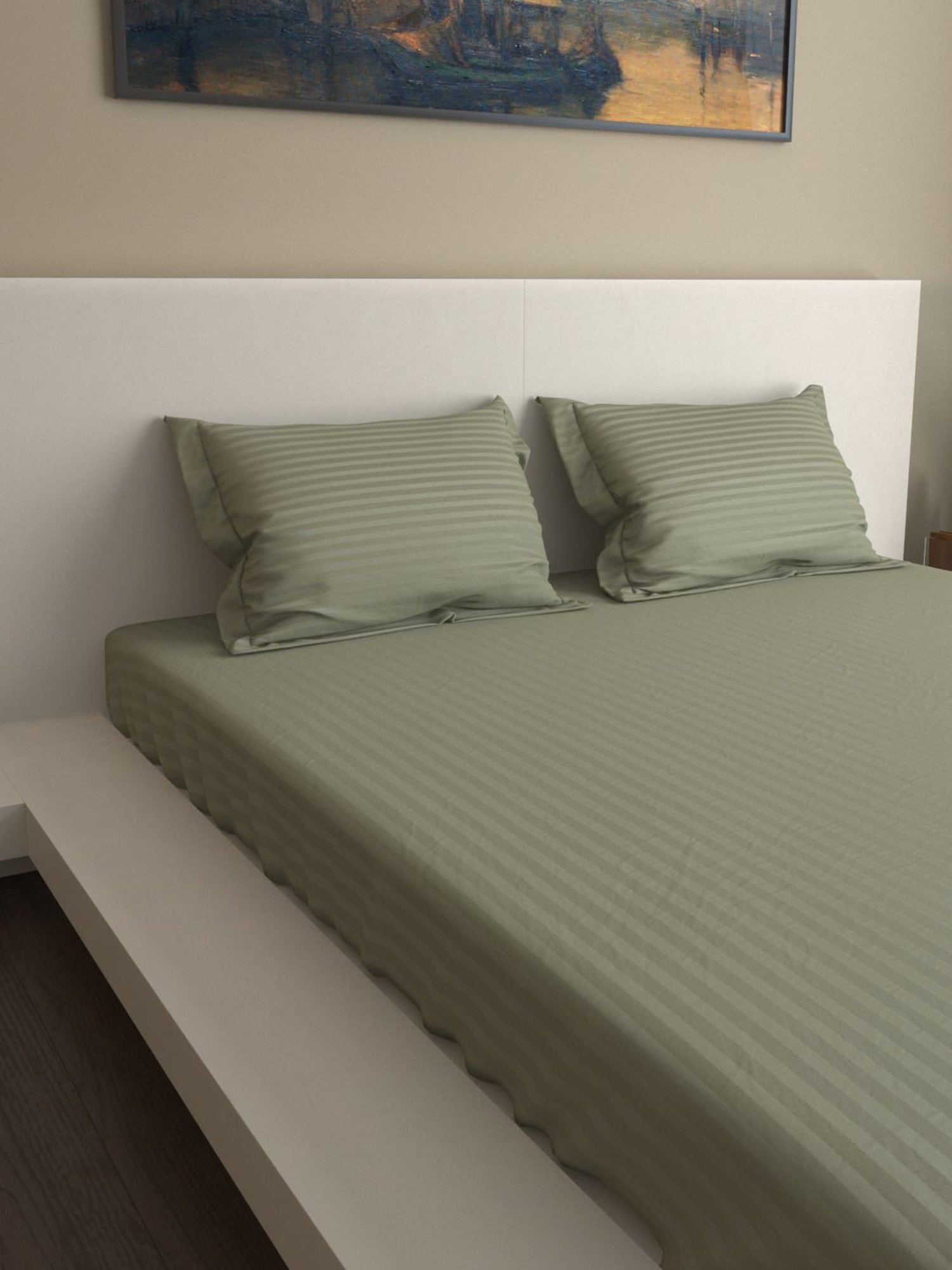 Mark Home Premium Stripes 400 TC Silver Bed Sheet Set