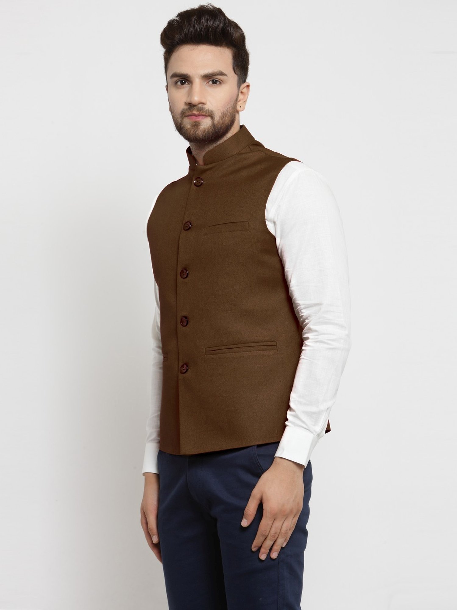 Treemoda Chocolate Brown Regular Fit Nehru Jacket