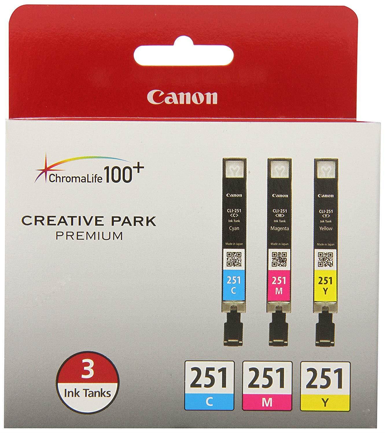 Canon CLI-251 CYAN,MAGENTA,YELLOW Ink, Compatible to MX922,MG7520,MG7120,MG6620,MG5620,iP8720,MG6420,MG6320 and MG5420, 3/Pack
