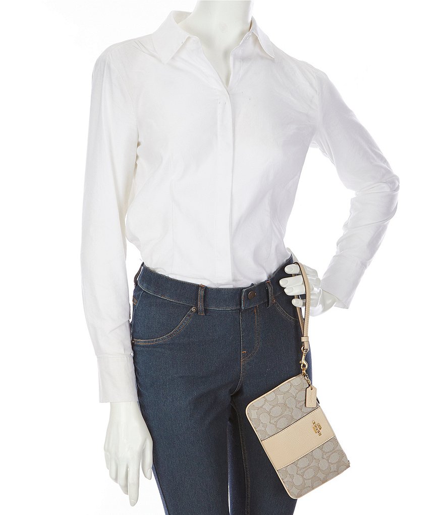 COACH Signature Jacquard and Pebble Leather Small Wristlet