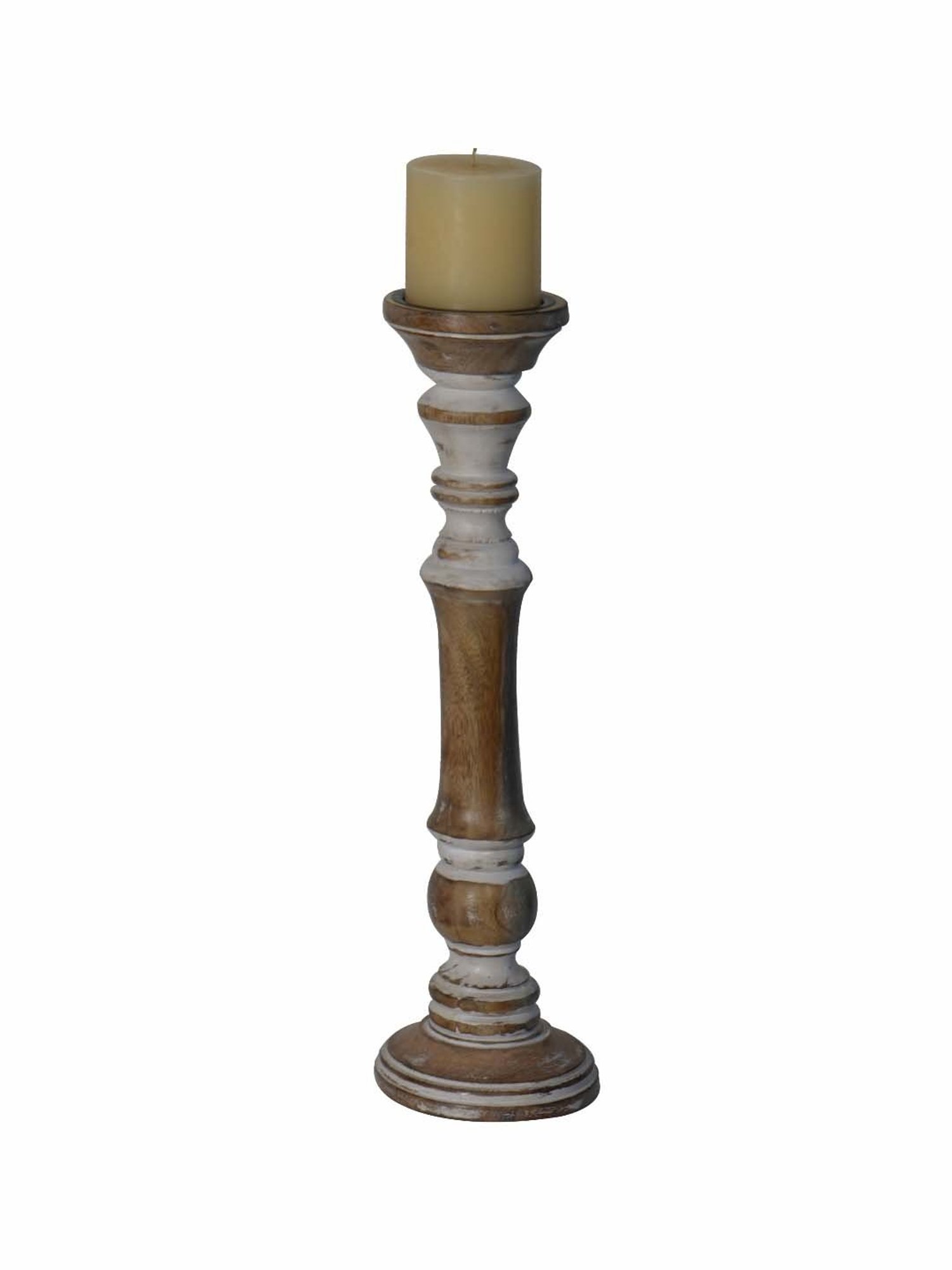 FOS LIGHTING Brown & White Wood Candle Holder without Candle - Set of 1