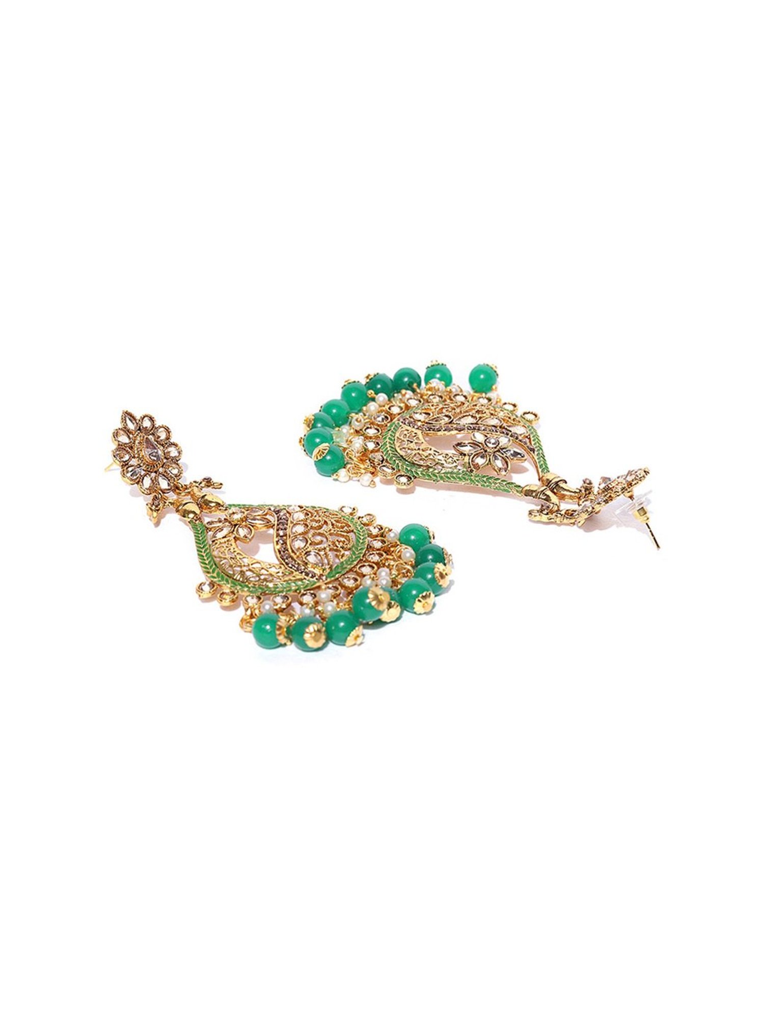 Priyaasi Peacock Green & Golden Dangler Earrings