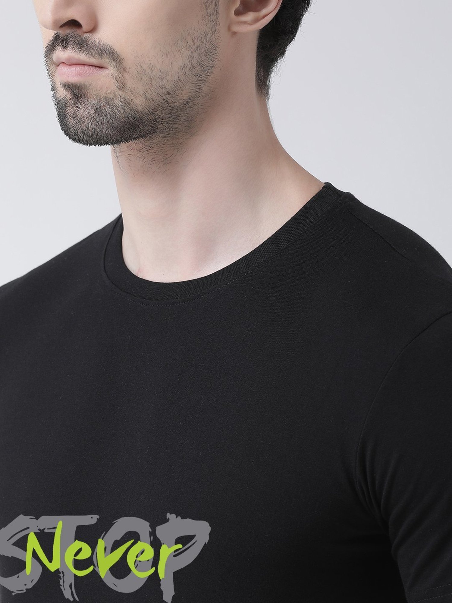Friskers Black Cotton Slim Fit Printed T-Shirt