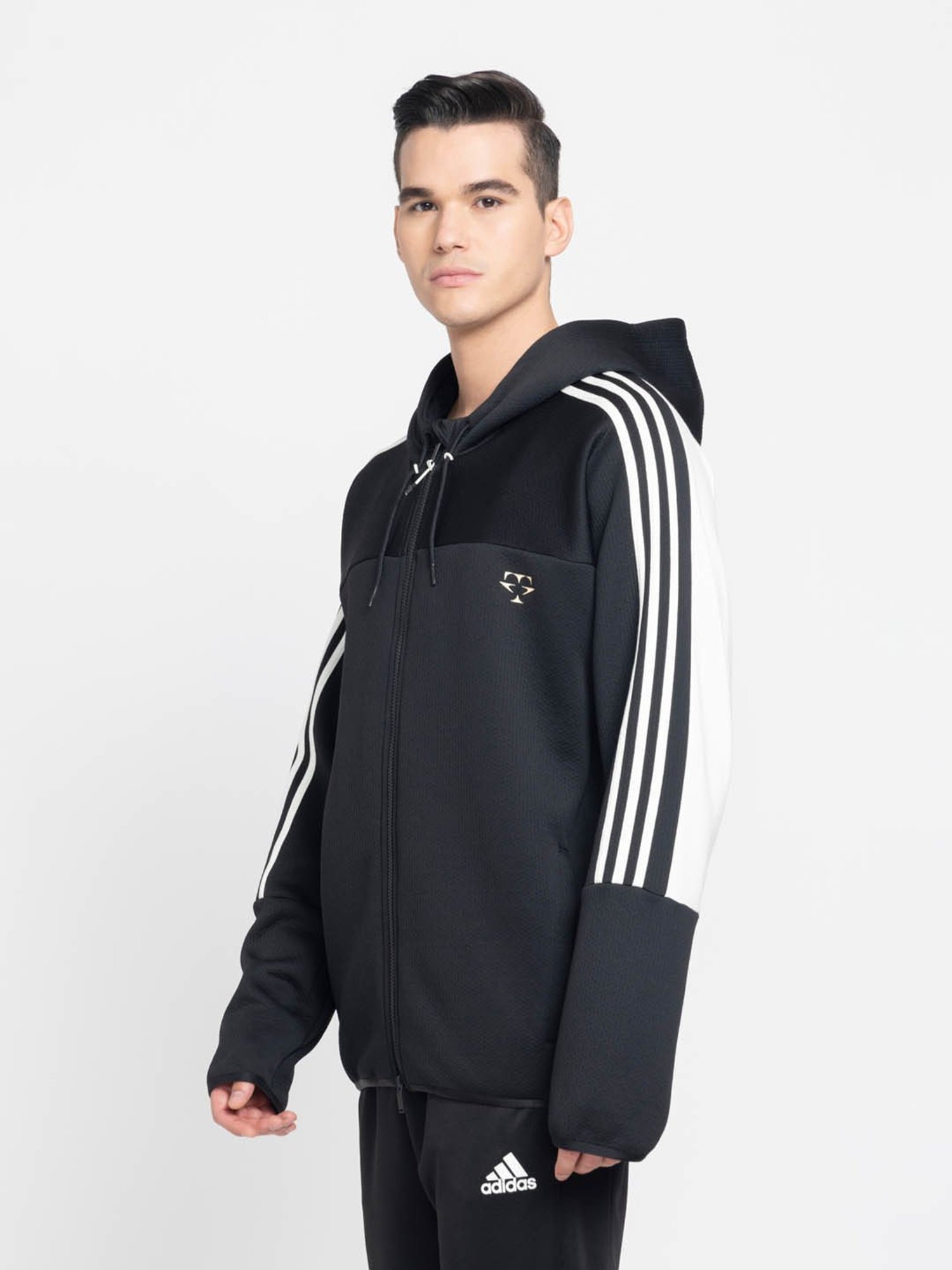 Adidas Black Regular Fit Printed Sports Hoodie