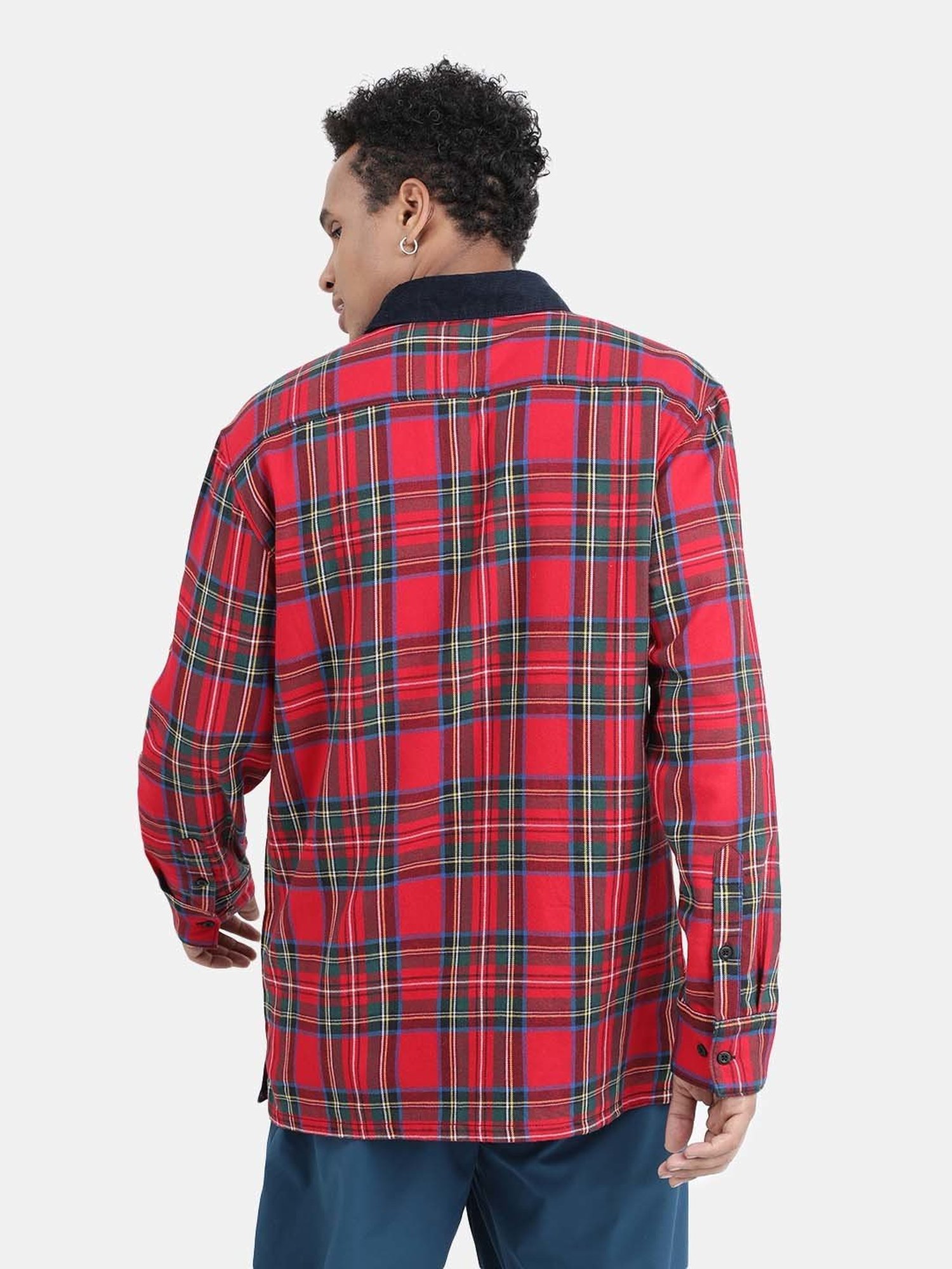 Bene Kleed Red Relaxed Fit Check Cotton Shirt