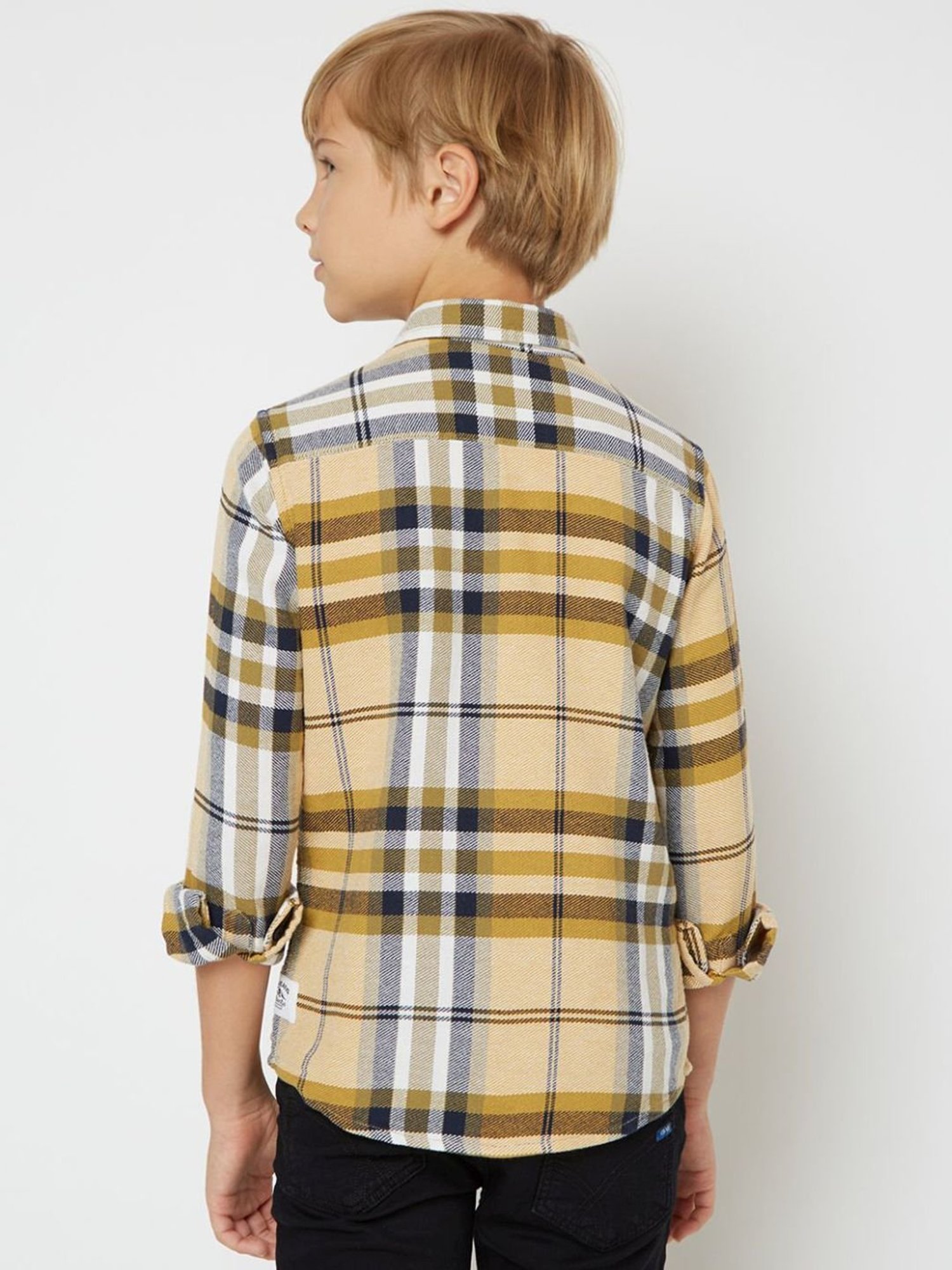 GAS Kids Yellow Cotton Chequered Full Sleeves Shirt