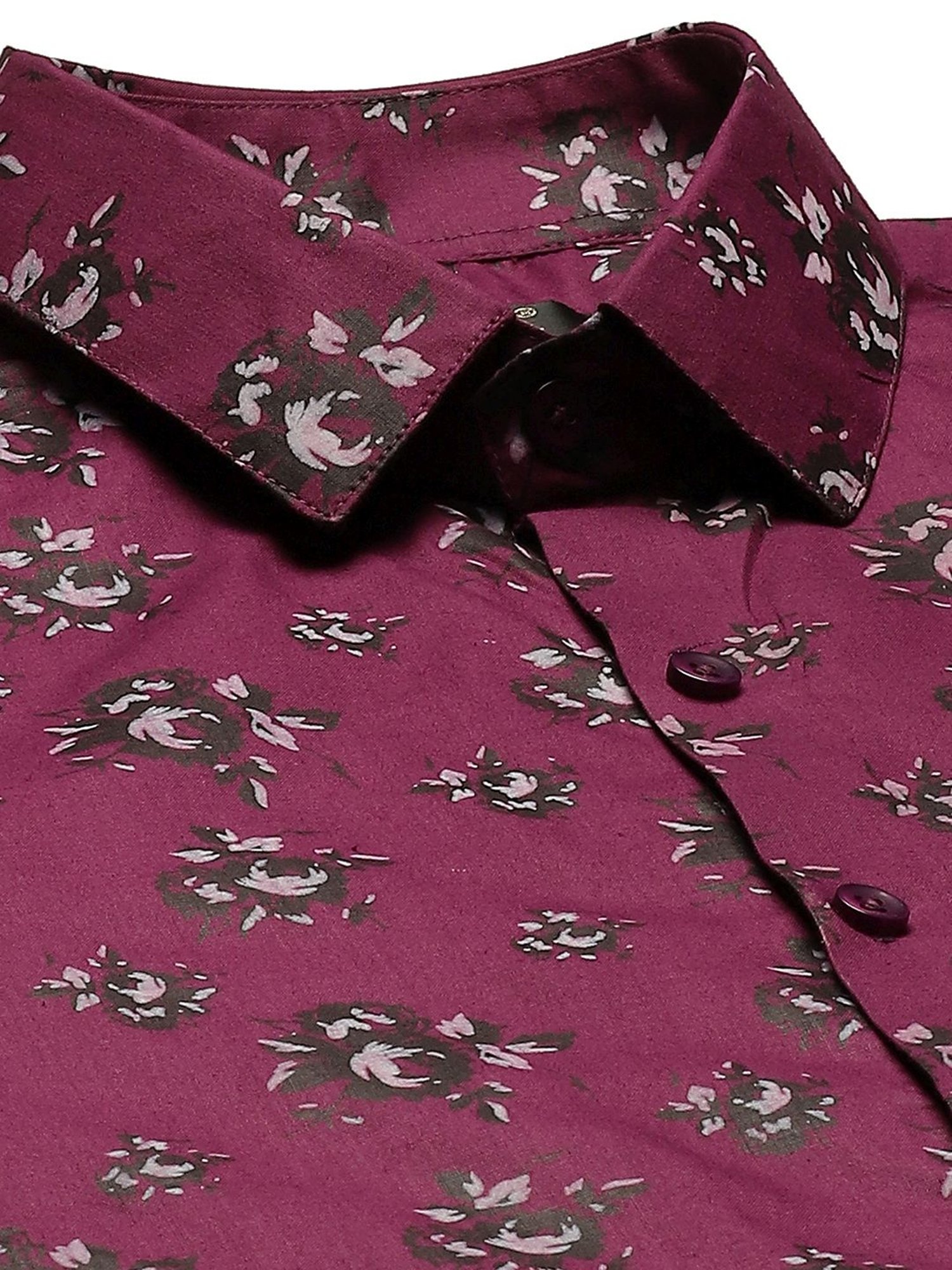 Sojanya Magenta Cotton Regular Fit Floral Print Shirt