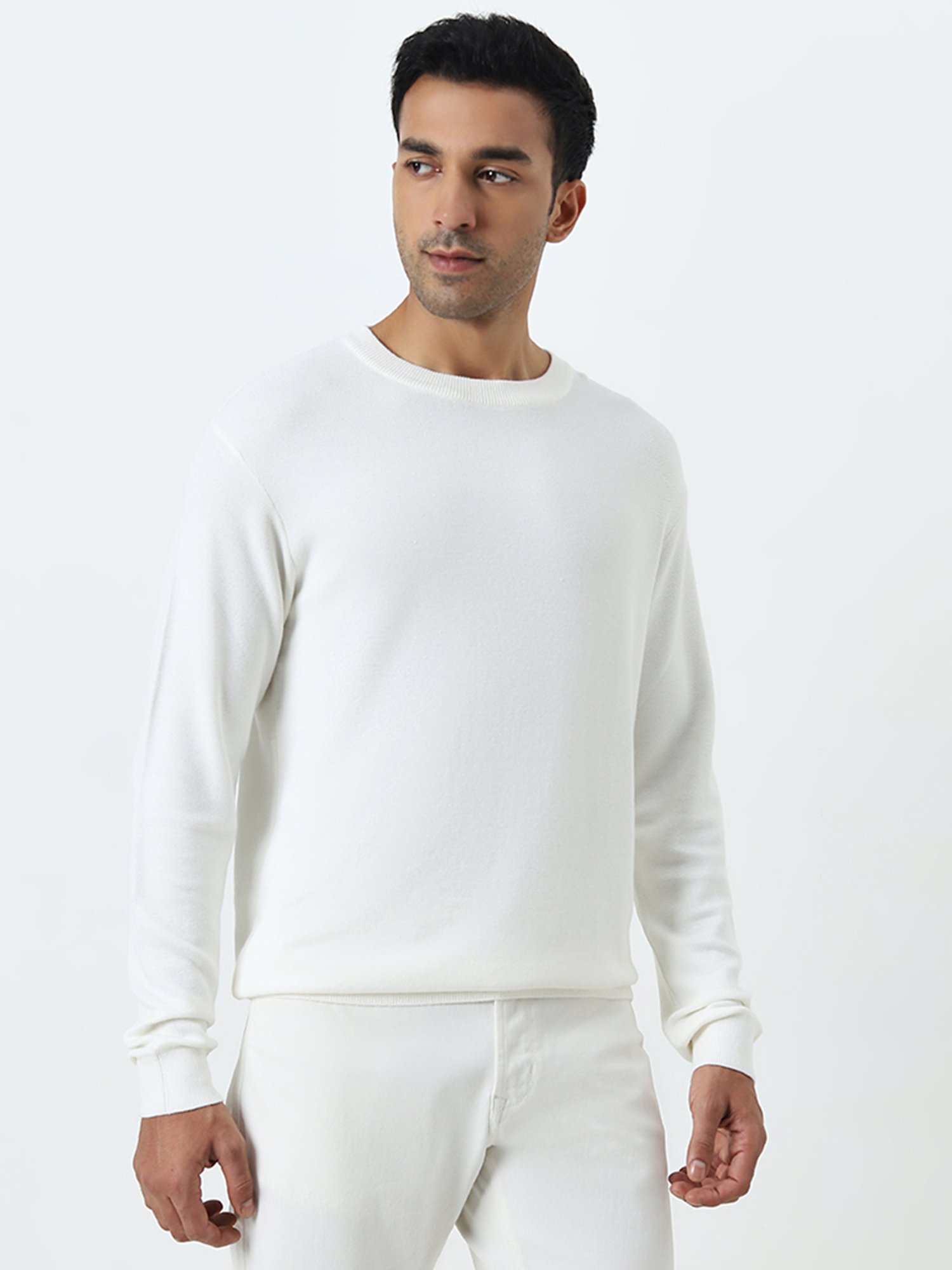 WES Formals by Westside Off-White Knit-Textured Slim-Fit Sweaters