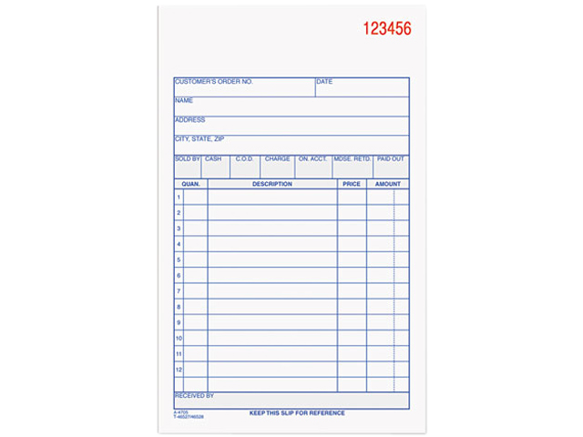 Adams TC4705 Carbonless Sales Order Book, Three-Part Carbonless, 4-3/16 x 7-3/16, 30 Sheets