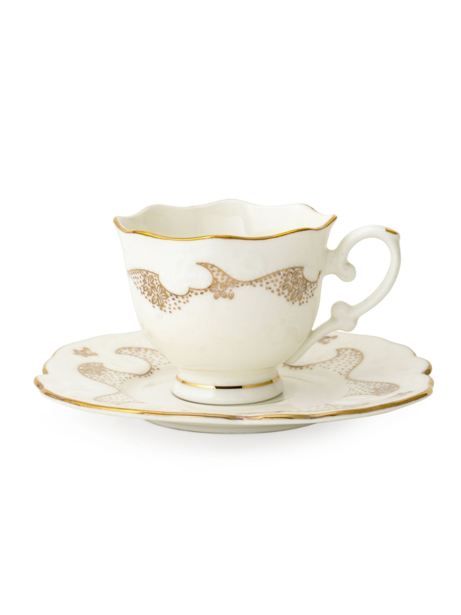 Clay Craft Colour White Line Fine Ceramic Cup Saucer Set of 12 ( 6 Cups + 6 Saucers) - 180 ml each