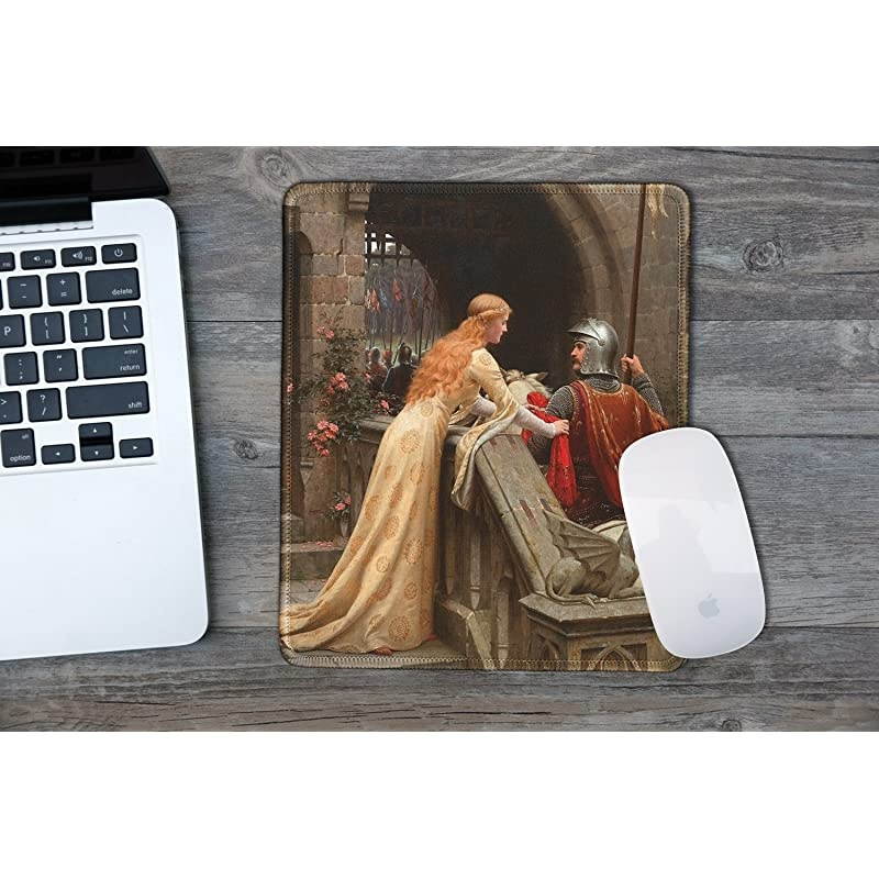 Art Mousepad Natural Rubber Mouse Pad with Famous Fine Art Painting of God Speed by Edmund Leighton Stitched Edges 95x79 inches