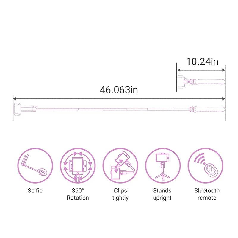 Selfie Stick Tripod with Detachable Wireless Remote Shutter for iPhone & Android: 360&deg; Rotating Phone Holder, Extendable Stick & Reversible Pin, Perfect for TikTok