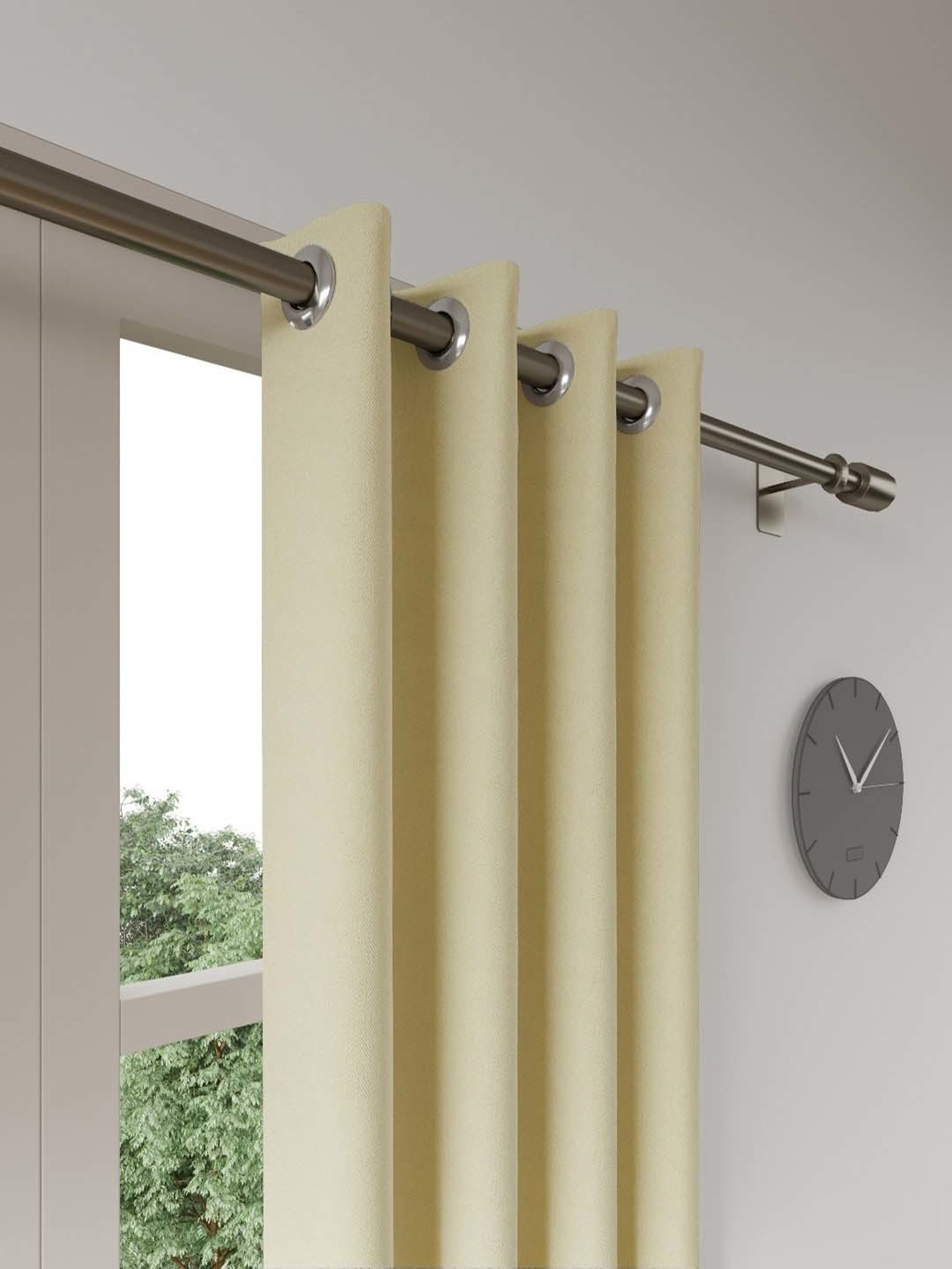 Swayam Cream & Blue Printed Faux Silk Door Curtains - Set of 2