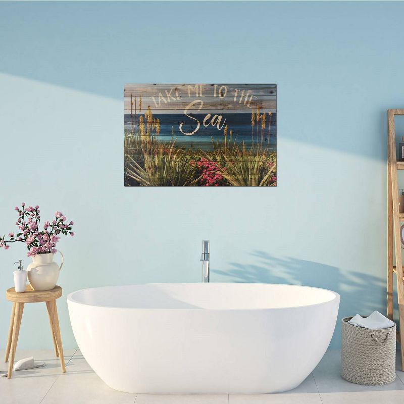 24" x 36" Take me to the Sea Print on Planked Wood Wall Sign Panel - Gallery 57