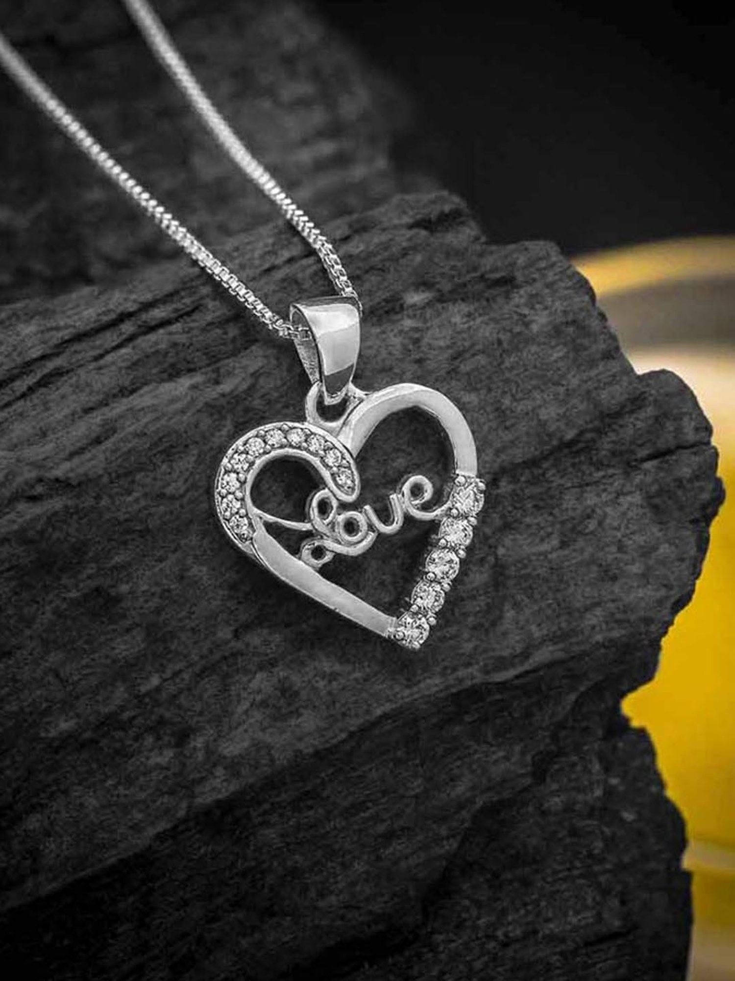 Anayra 92.5 Sterling Silver Love Heart Pendant with Chain for Women