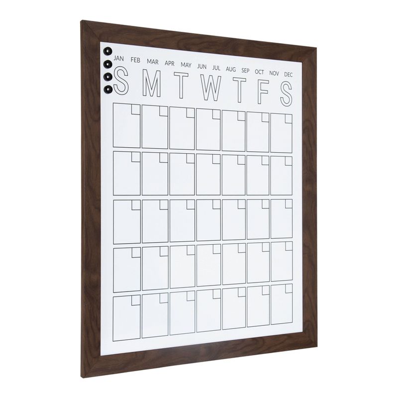 27" x 33" Beatrice Vertical Framed Magnetic Dry Erase Monthly Calendar Walnut Brown - DesignOvation