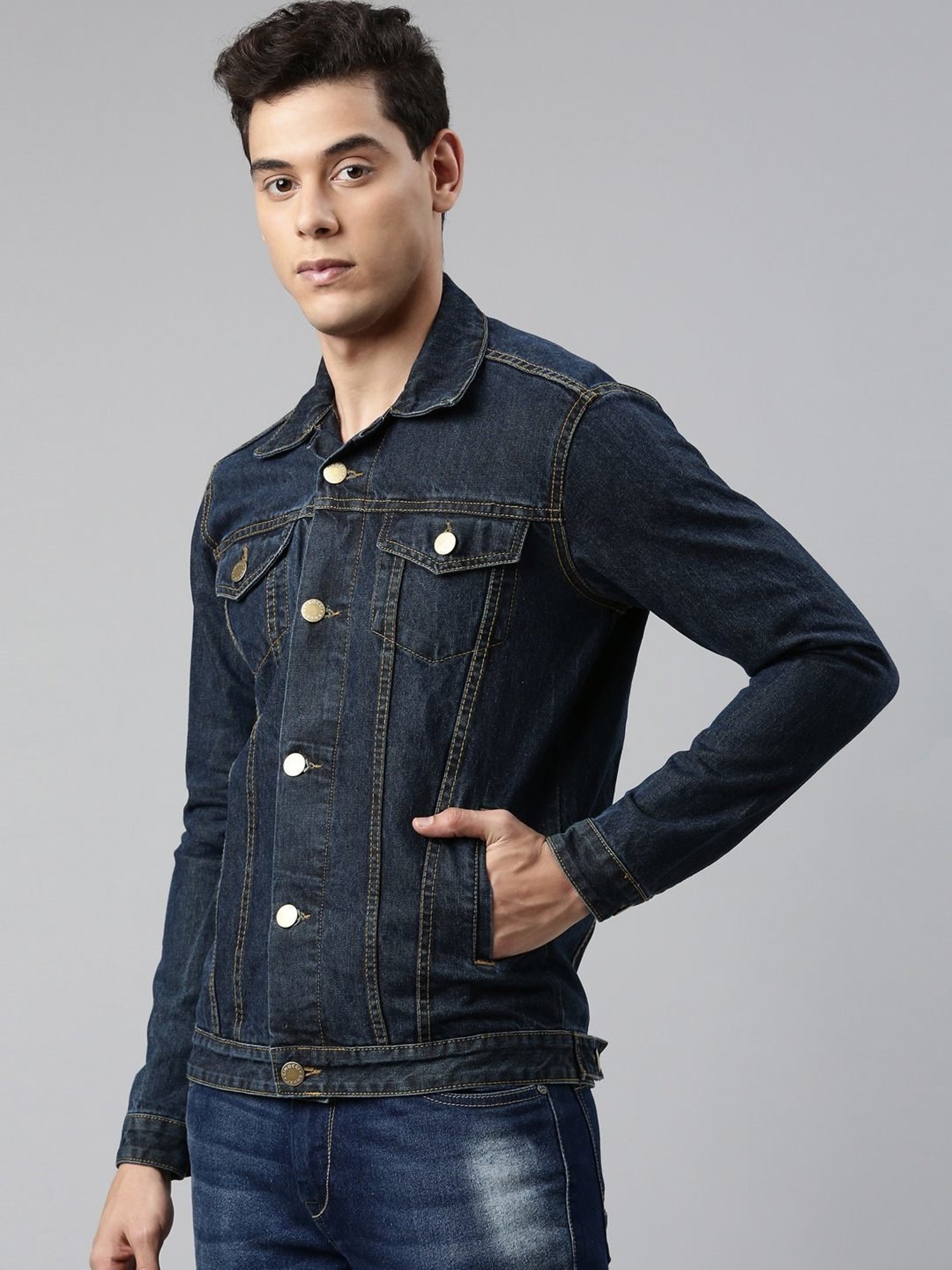 CINOCCI Blue Cotton Slim Fit Denim Jacket