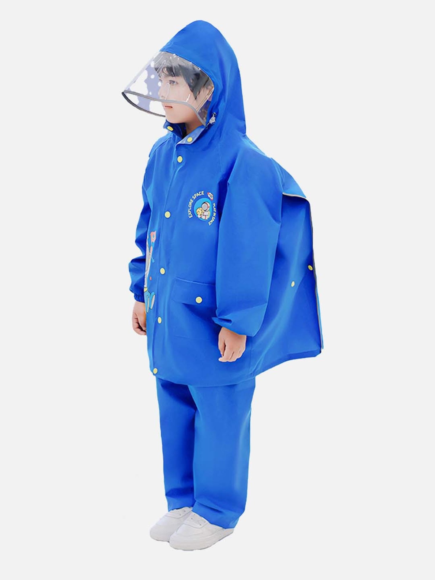 Little Surprise Box Kids Blue Printed Full Sleeves Raincoat