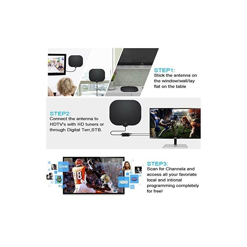 HD Indoor Digital TV Antenna Long 250 Miles Range, 360&deg; Reception Digital Antenna, Compatible 8K 4K 1080P HDTV and All Old Tv for Free Channels - On The Go Portable Indoor TV Antenna