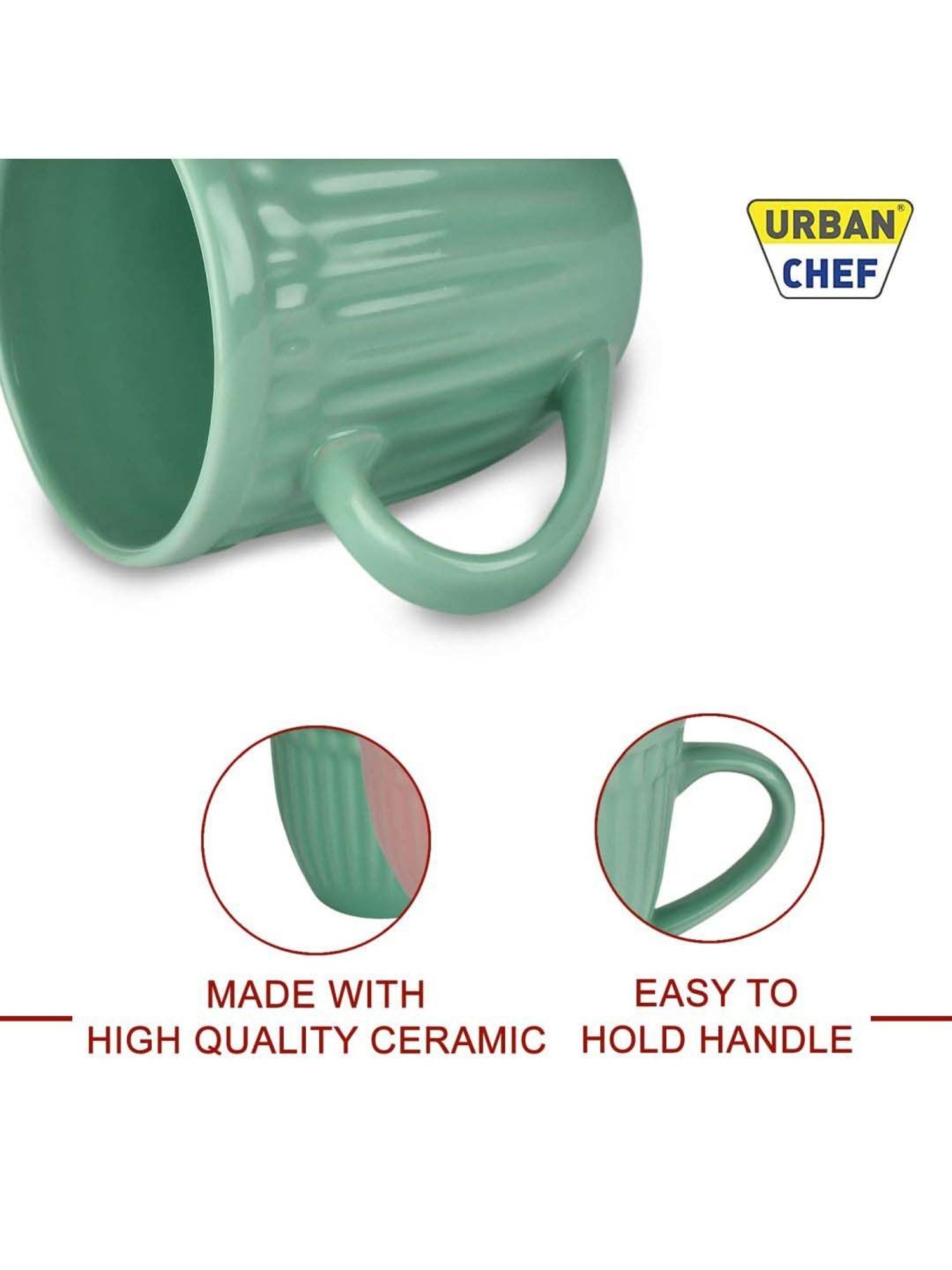 Urban Chef Pink & Green Ceramic Handcrafted Microwave Safe Tea Cup - Set of 2