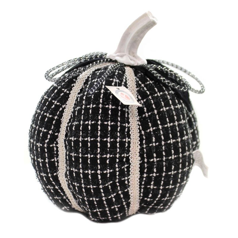Halloween 8.5" Black Plaid Pumpkin Spot Clean Not A Toy  -  Decorative Figurines