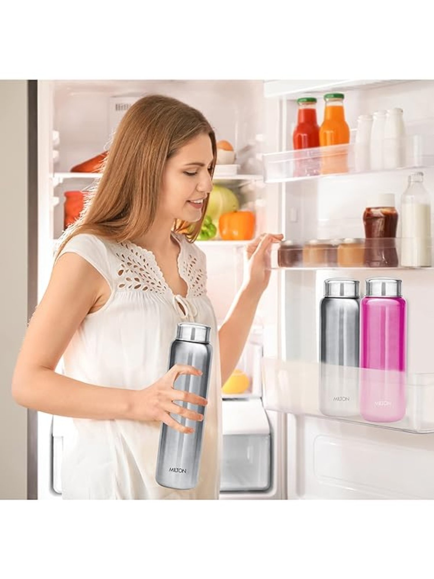 Milton Aqua Silver Stainless Steel Fridge Water Bottle 930 ml - Set of 3