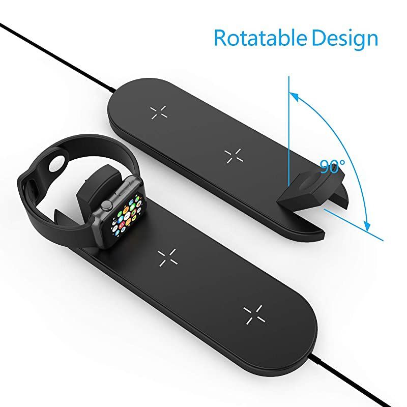 3 in 1 Qi Wireless Charging Pad Fast Charger Compatible iPhone X XS MAX XR 8 8 Plus, Samsung S8 S7 Edge S6 Edge+ Note 8, Nexus 5/6/7 iWatch Apple Watch Series 1 2 3 4 &iexcl;&shy;