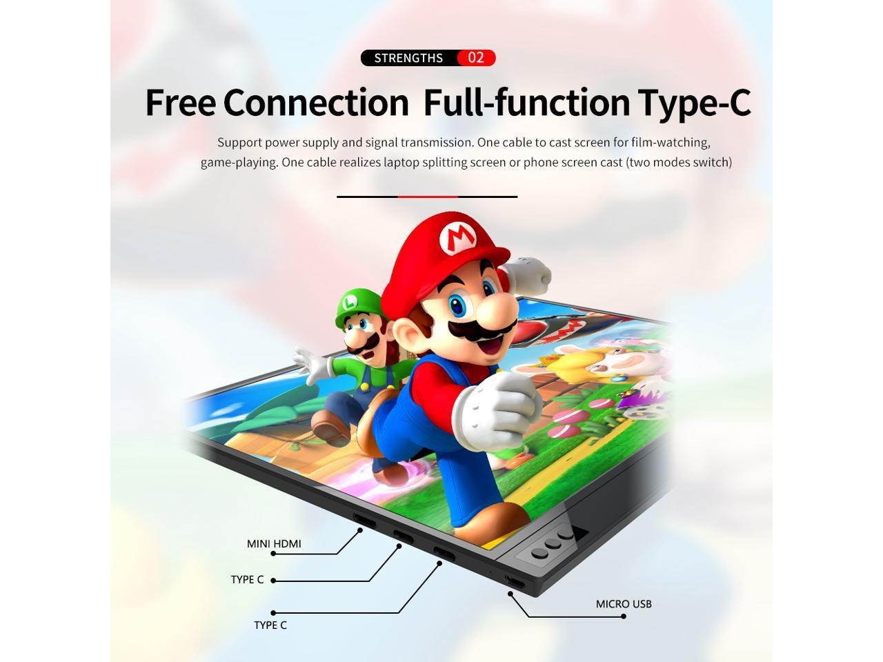 15.6" IPS 1920x1080 Full HD Portable Monitor 1080p HDR with Speaker, TYPE C, HDMI, Micro USB Ports, Leather Case for PS4, Xbox One, Switch, Phone, Car Video, Industrial and Medical Display etc.