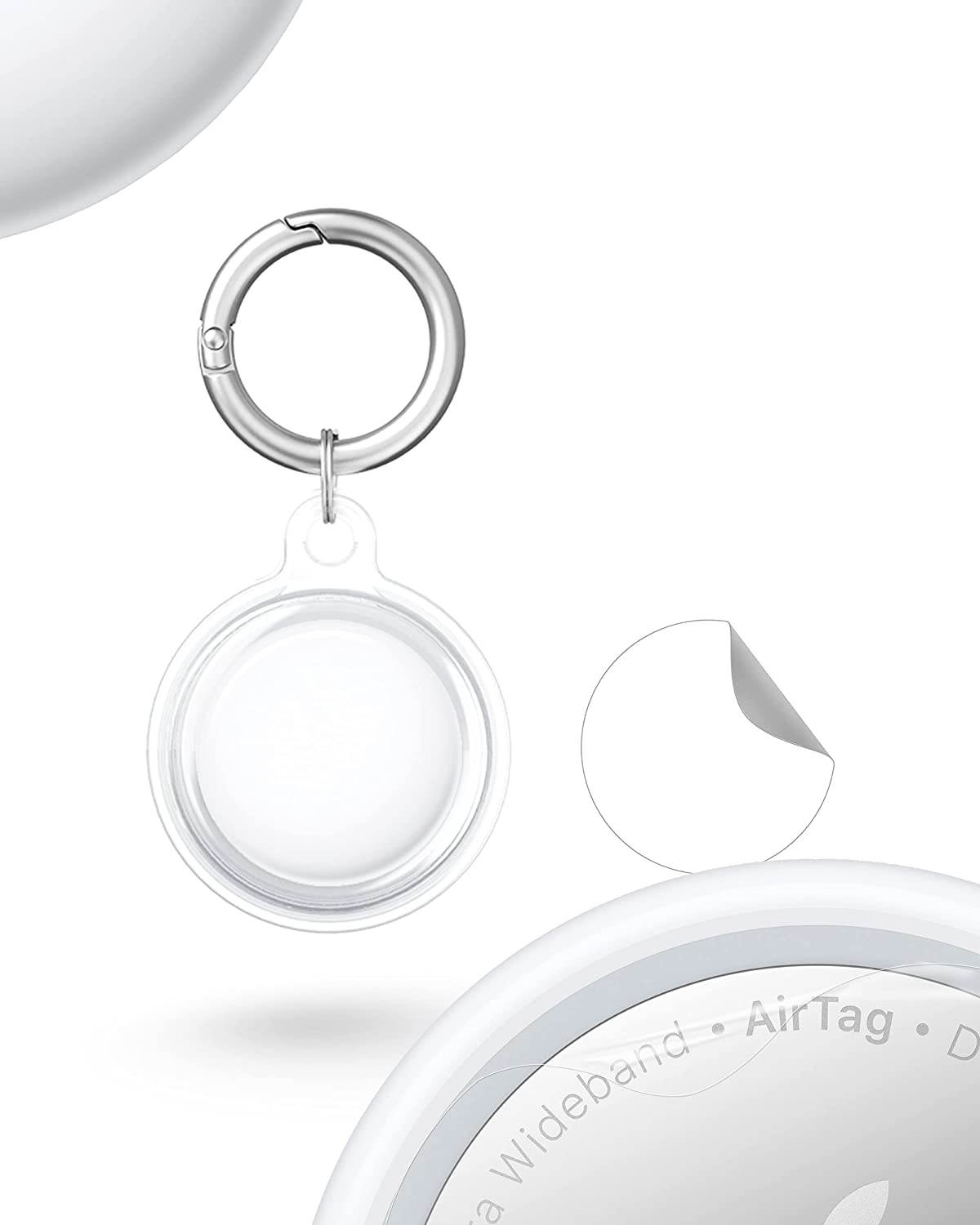 Clear Case for Apple Air Tag 2021 Car Keys Finder AirTags Full Body Protection Tracker AirTag Clip Small Keychain Ring Protector Mini Key Loop Holder Pets Dog Collar Tags Free Protective Film 1 Pack