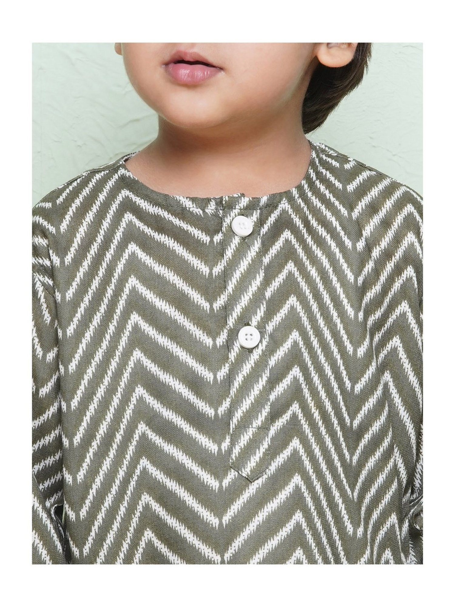 AJ Dezines Kids Green & White Printed Full Sleeves Kurta with Dhoti