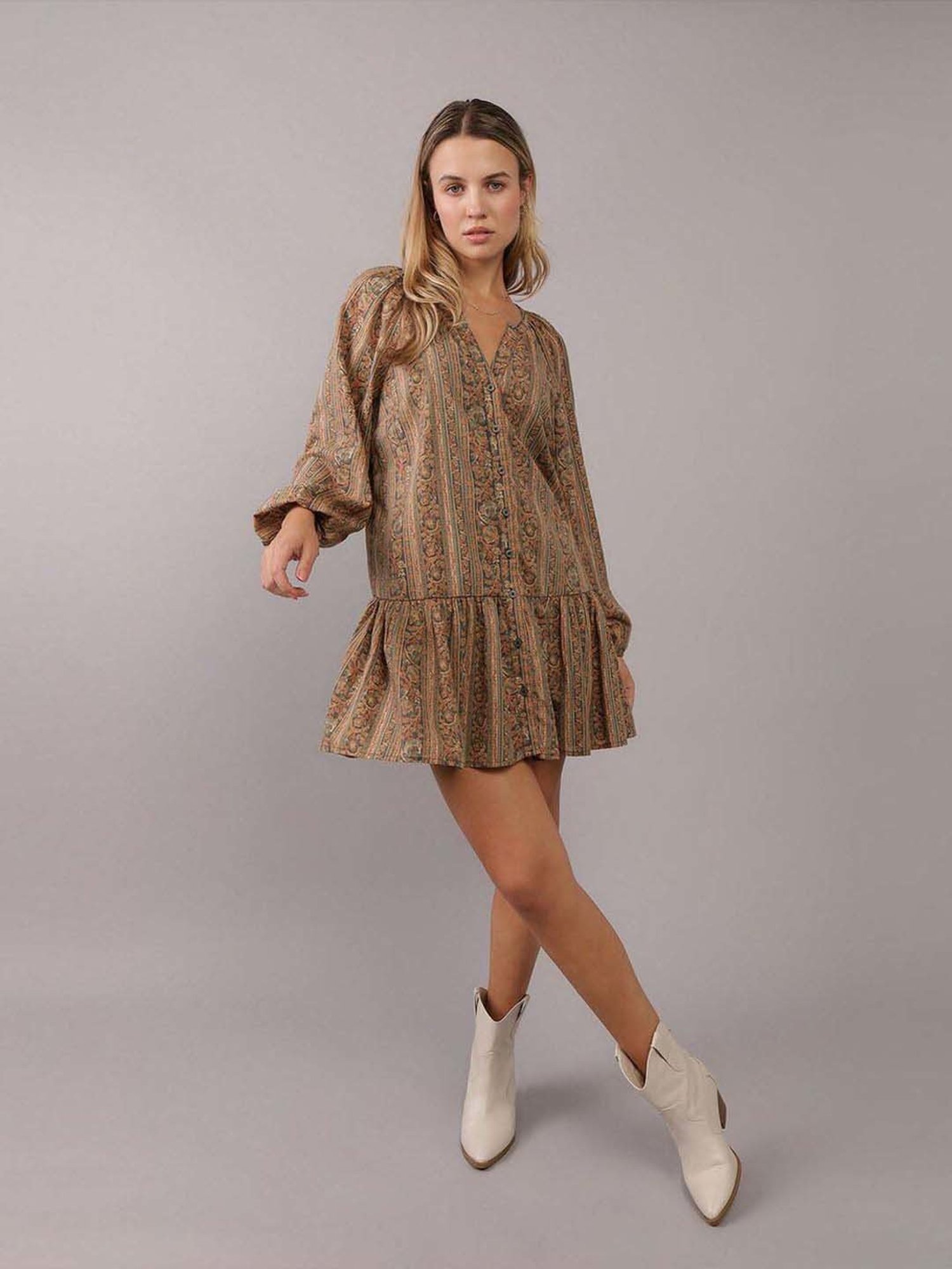 American Eagle Outfitters Brown Cotton Printed A-Line Dress