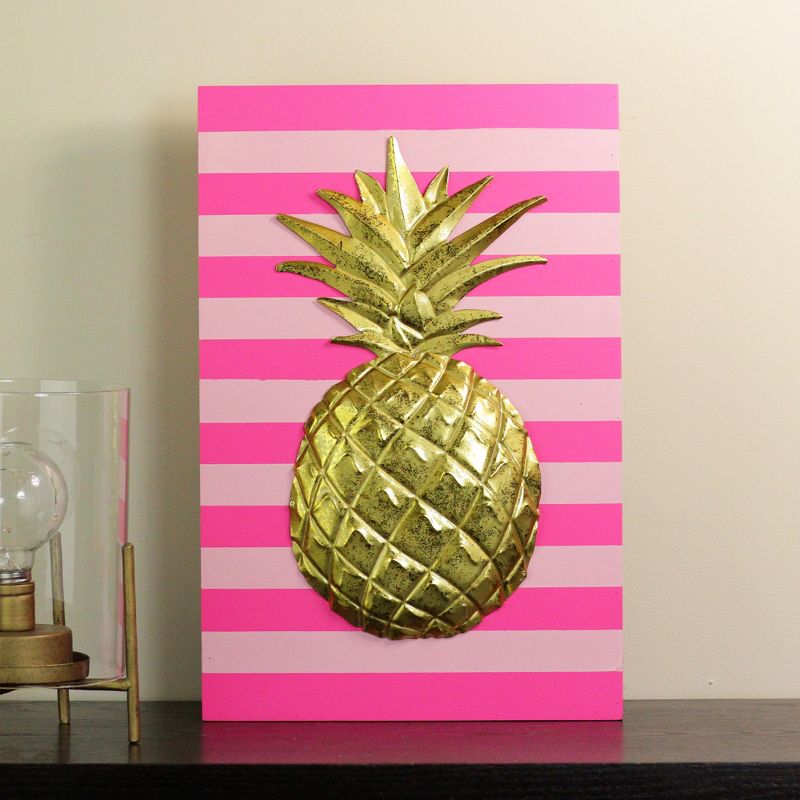 Raz Imports 18" Bubblegum Pink, Rose and Metallic Gold Pineapple Wood Wall Art