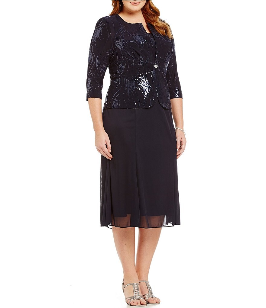 Alex Evenings Plus Scattered Sequin Chiffon Skirted 2 Piece Jacket Dress