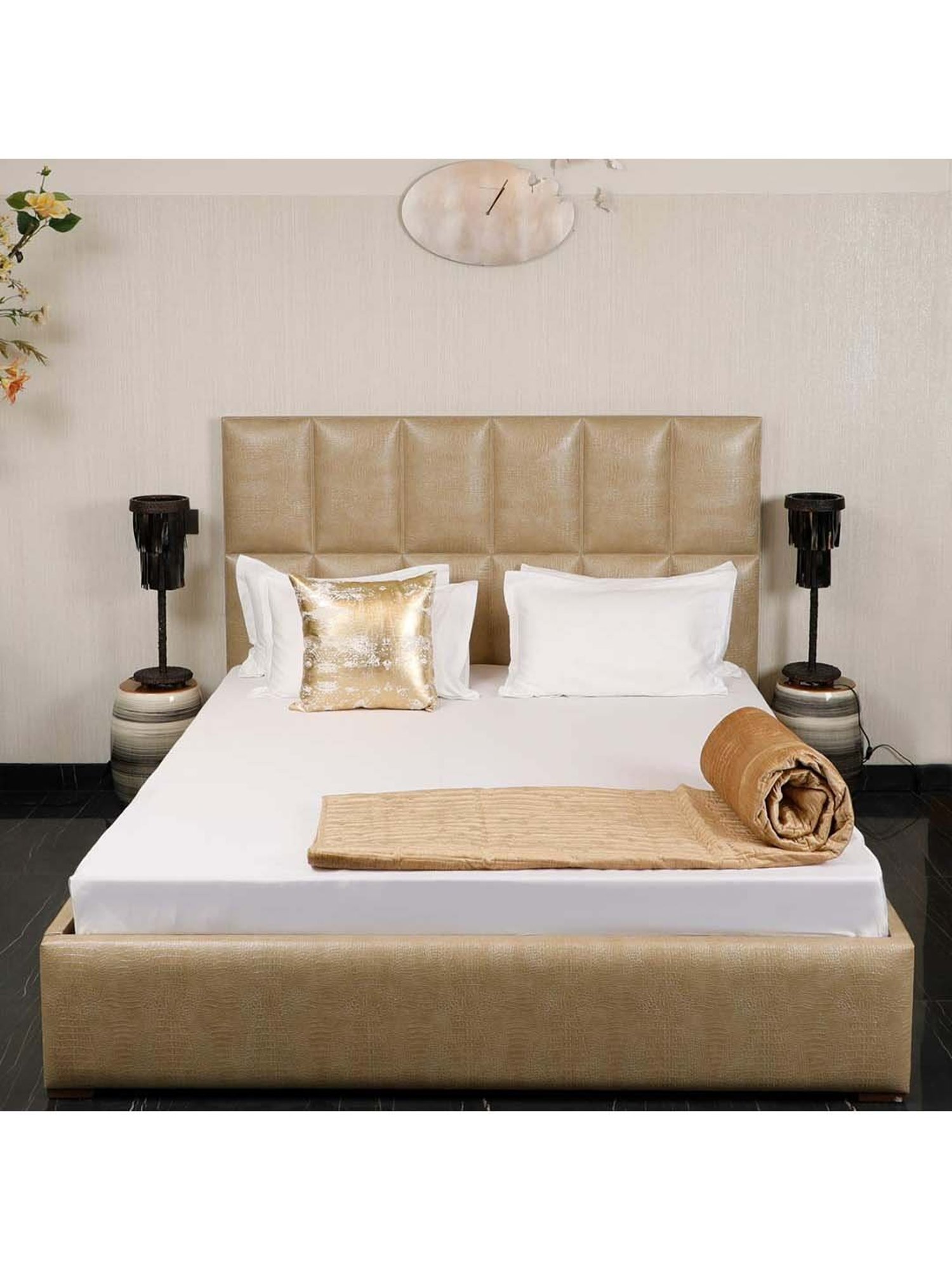 Living Roots Printed Grey 300 TC Cotton Single Diwan - Set of 8