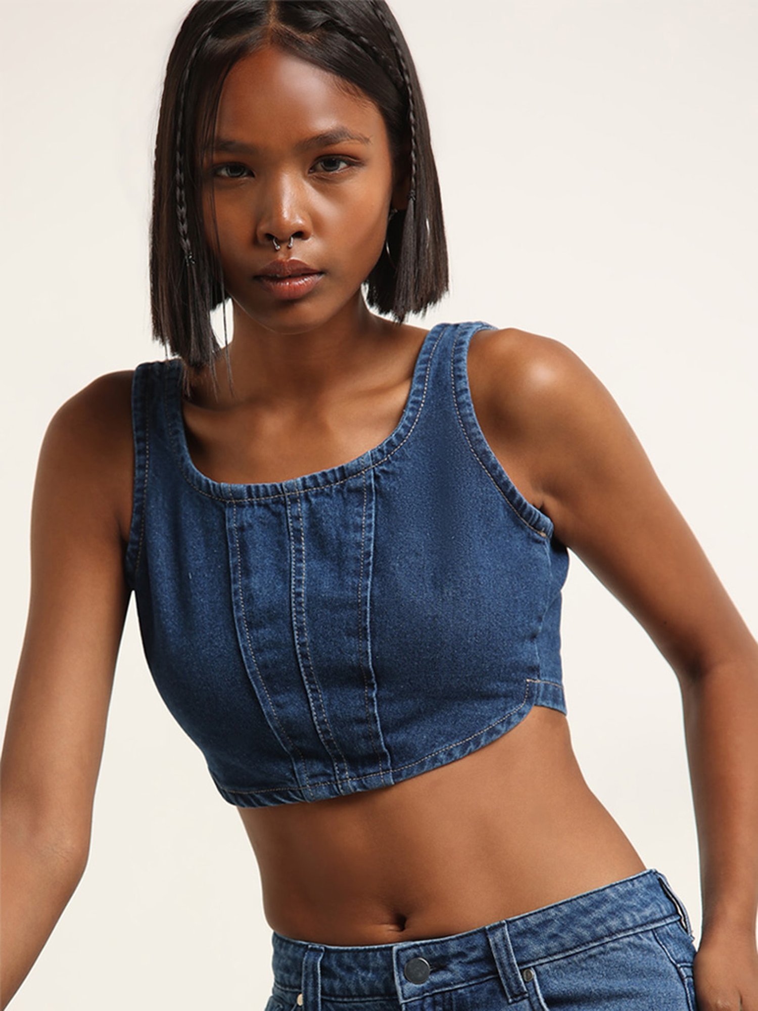Nuon by Westside Dark Blue Corset Crop Top