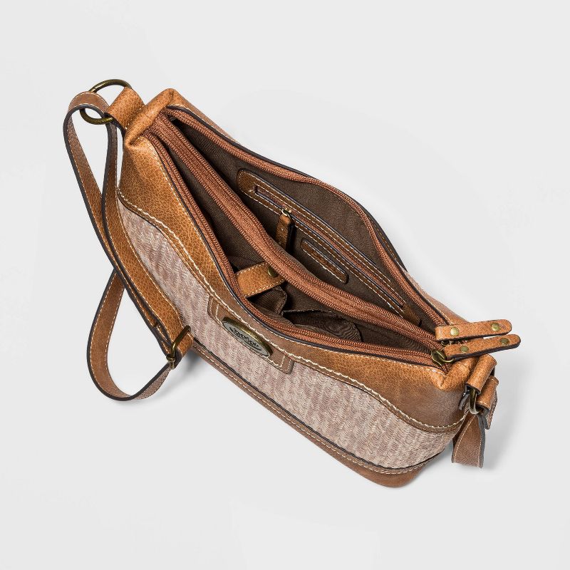 Bolo Basket Weave Straw Shoulder Handbag - Brown
