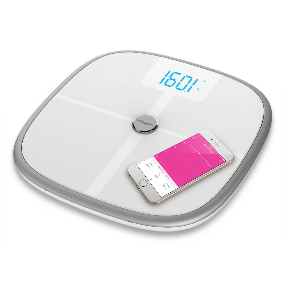 Koogeek Smart Health Scale Bluetooth WiFi Sync Measures Muscle Bone Mass BMI BMR and Visceral Fat Weight Body Fat Water 16 Users Recognition 330lb/150kg Weight Capacity