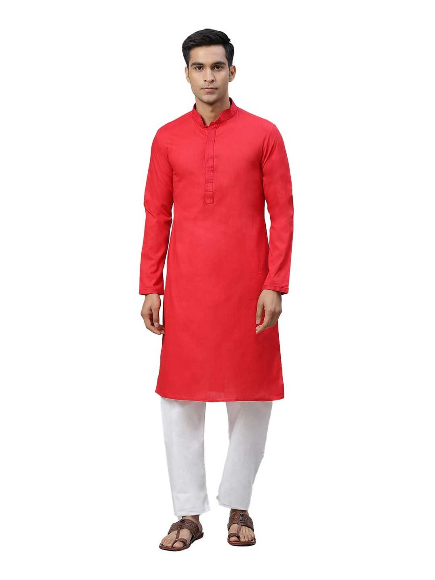 Manthan Red Full Sleeves Solid Kurta