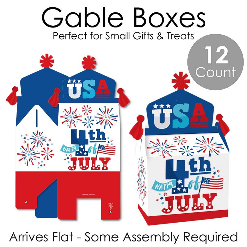 Big Dot of Happiness Firecracker 4th of July - Treat Box Party Favors - Red, White and Royal Blue Party Goodie Gable Boxes - Set of 12