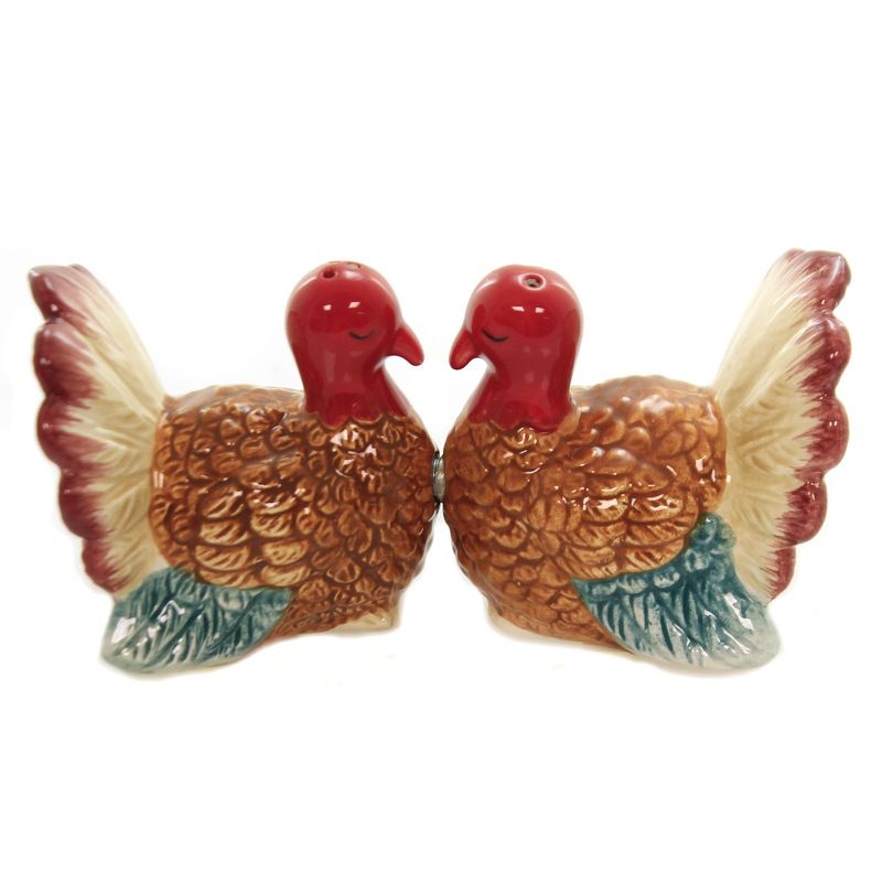 Tabletop 2.25" Kissing Thanksgiving Turkey S/2 Salt Pepper Shaker Magnetic Pacific Trading  -  Salt And Pepper Shaker Sets