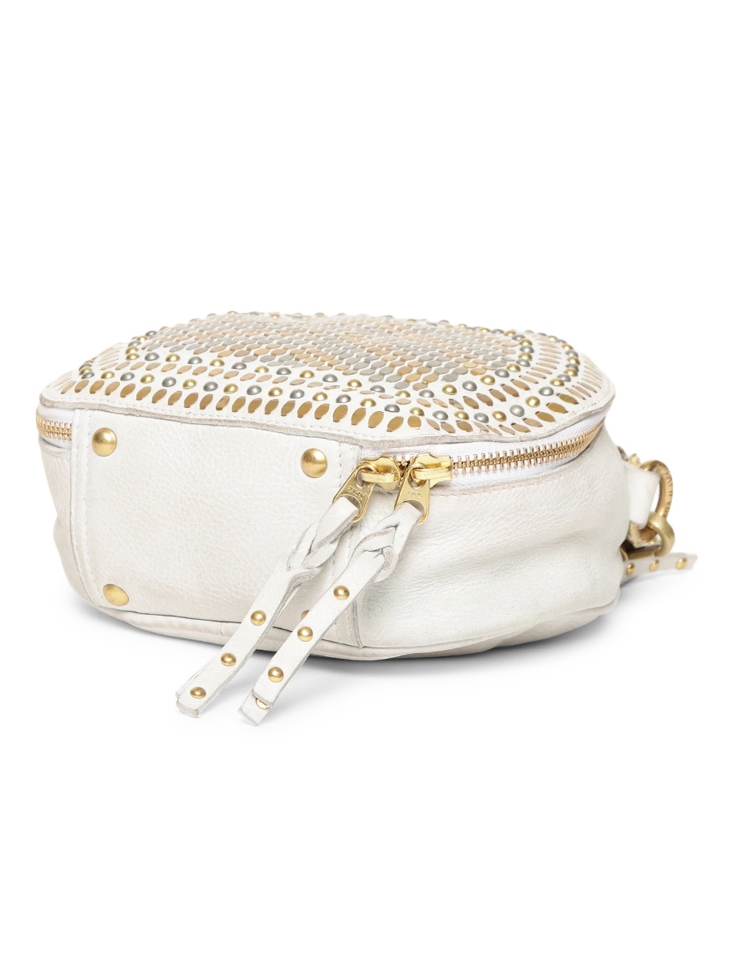 Art N Vintage Chic Riveted Elegance White Leather Embellished Small Handbag