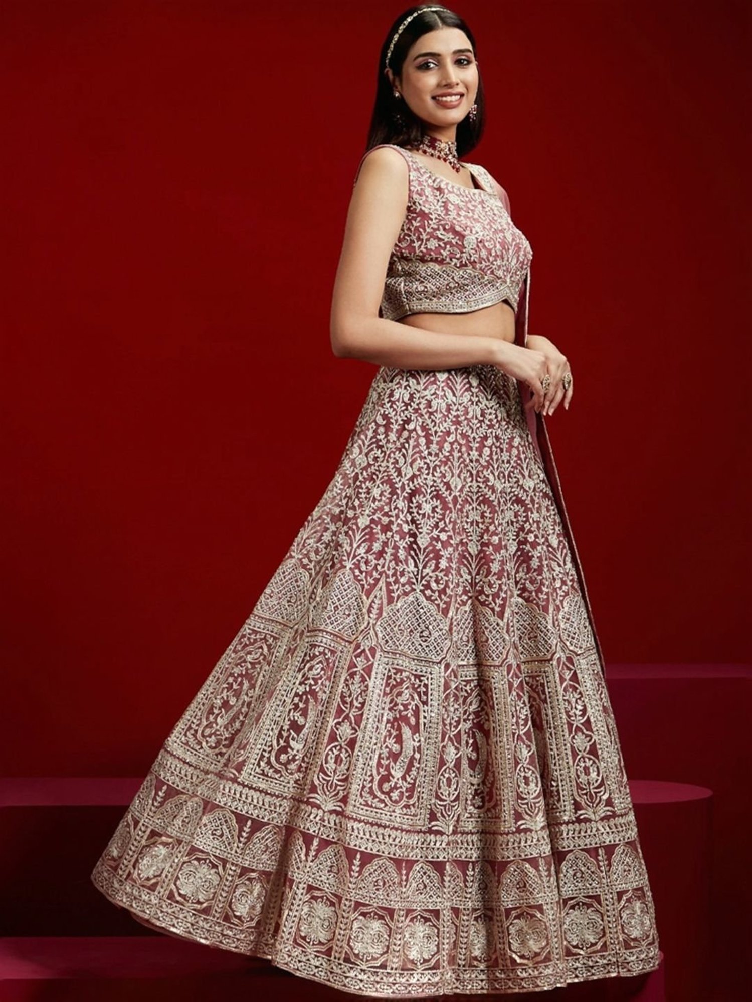 Libas Art Purple Embroidered Lehenga Choli Set With Dupatta