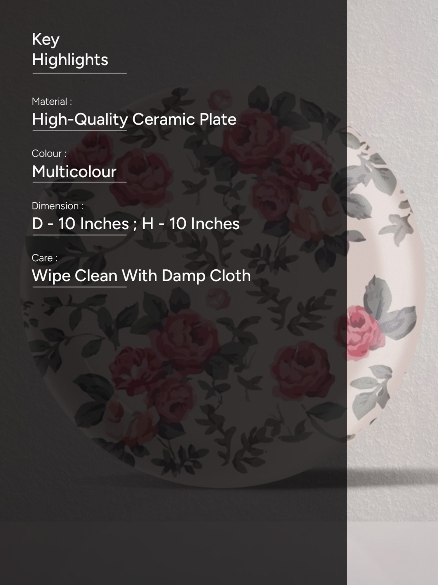 Nestroots English Rose Printed Multicolor Porcelain Wall Plate