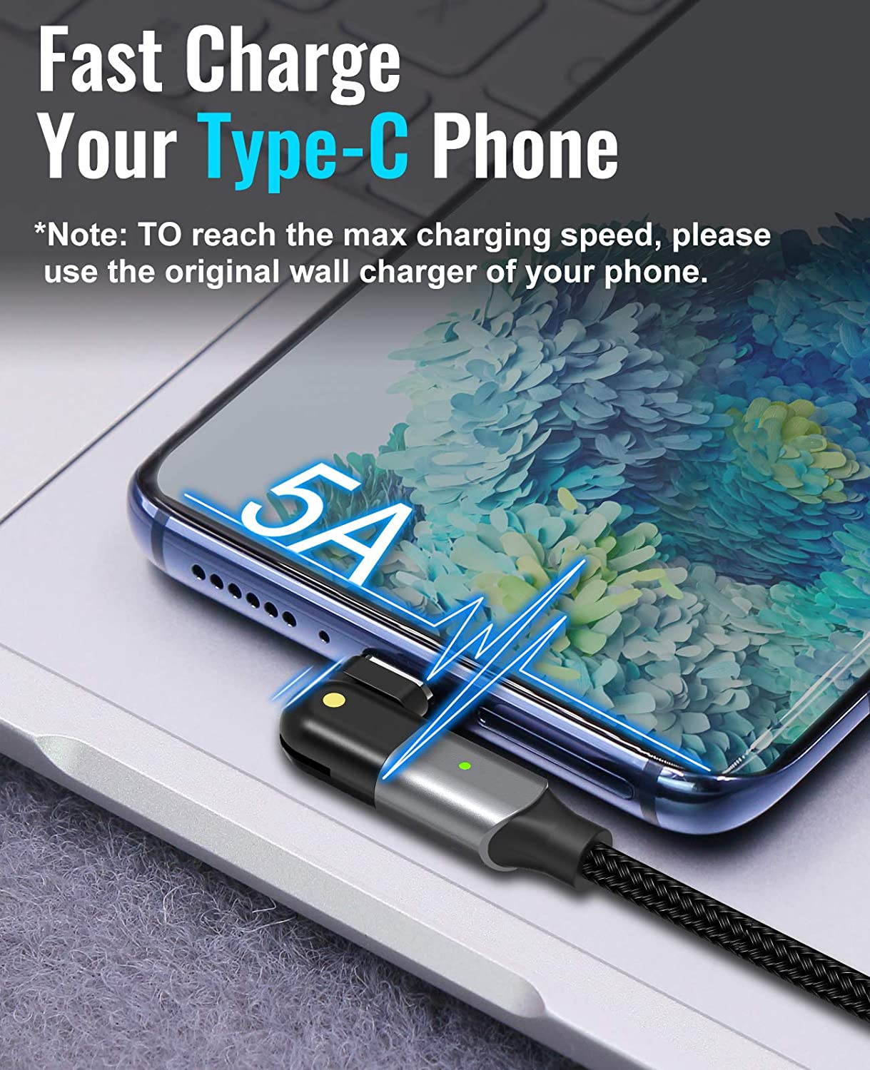 USB C to USB C 100W Fast Charging Cable 6.6ft, 180 Degree Rotatable Type C Charger Cord Compatible with MacBook Pro 2020/2019/2018, iPad Pro 2020/2018,Galaxy S20 S9,Pixel,Switch