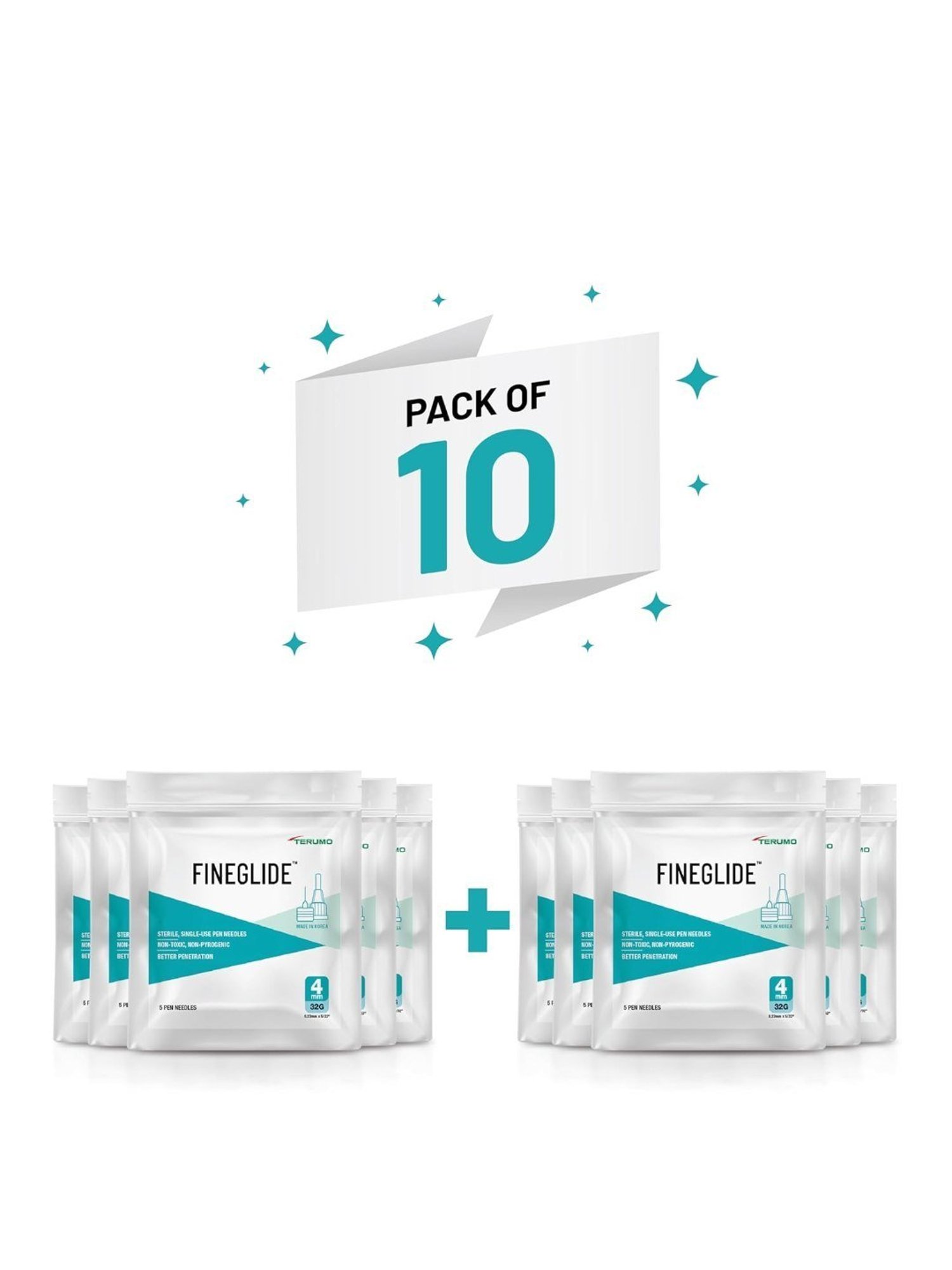 Terumo Fineglide Pen Needles 4mm & 32G, 50 Count Pack of 10 (Blue)