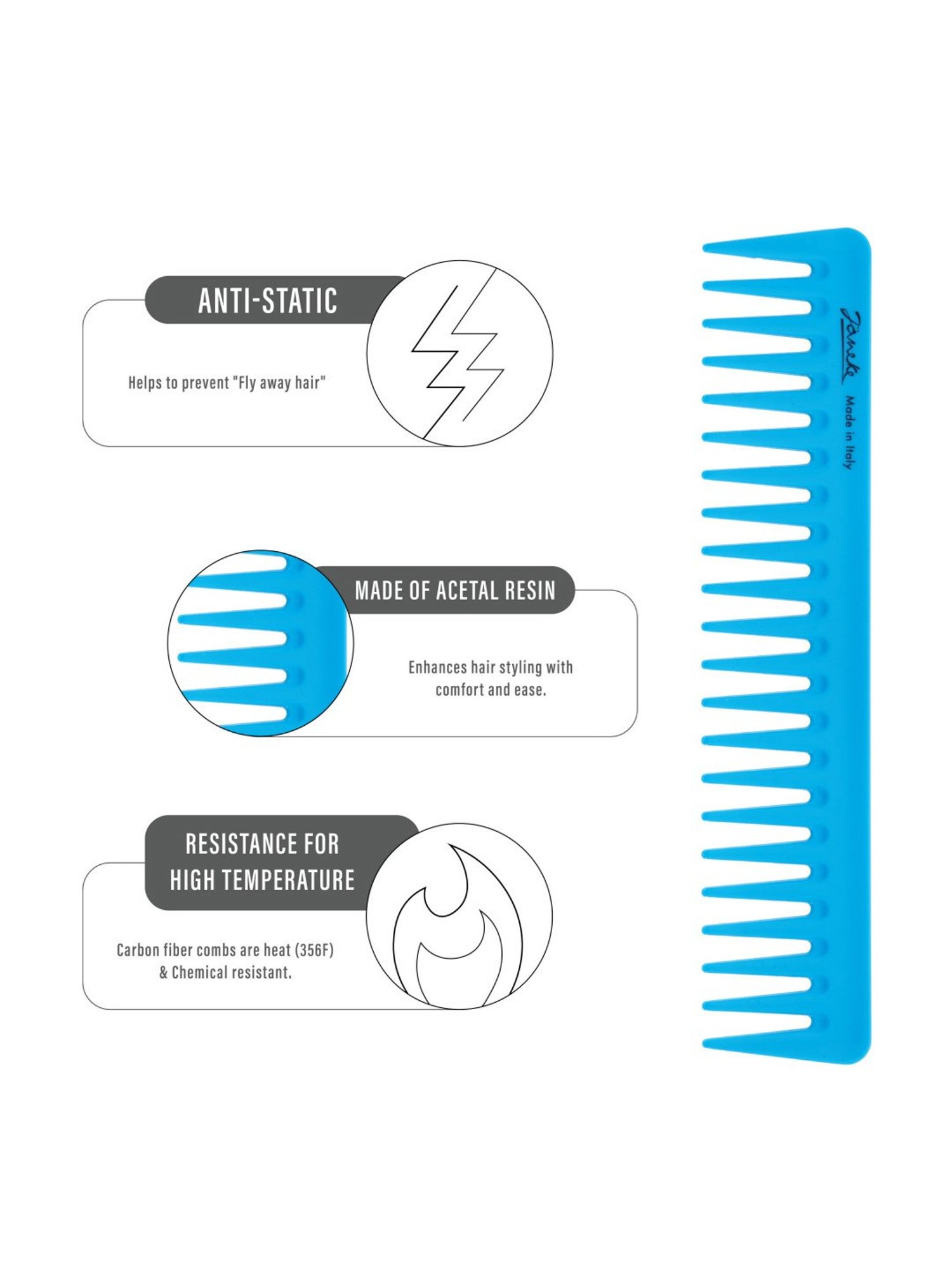 Janeke 1830 Professional Fluo Blue Gel Application & Styling Super Comb