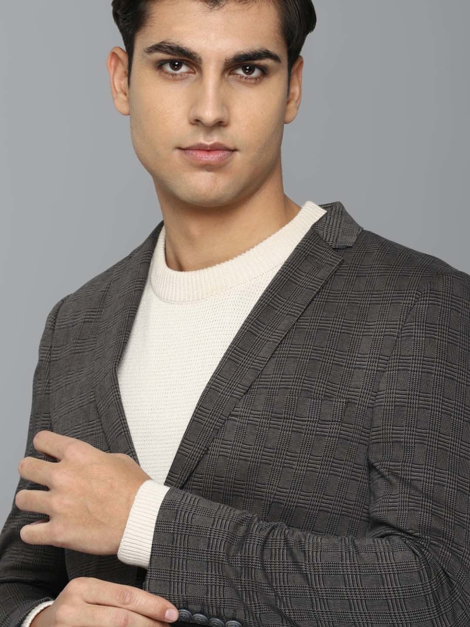 Louis Philippe Sport Grey Super Slim Fit Checks Blazer