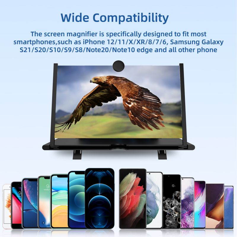 Donwell 12" Mobile Phone Screen Magnifier 3D HD Video Amplifier Pull-out Stand Bracket For Apple iPhone 11/11Pro/11Pro Max/12/12 Pro/12 Pro Max,For Samsung Galaxy Note 20/20 Ultra/Note 10+/10+5G