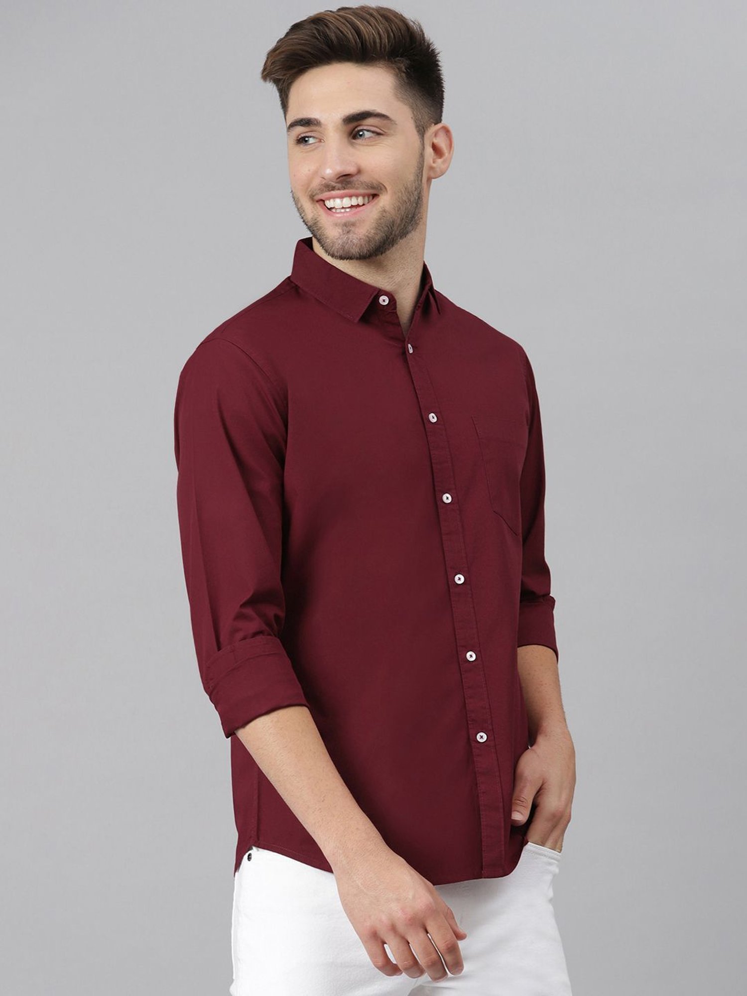 Dennis Lingo Maroon Cotton Slim Fit Shirt